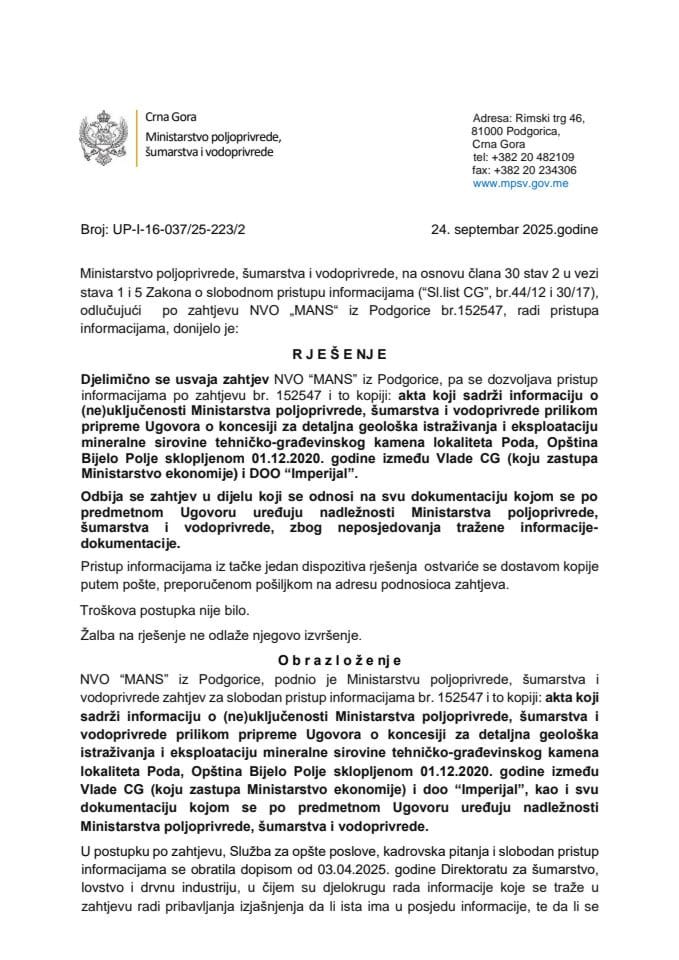 Rjesenje MANS usvojen br. 152547 UP-I-16-037-25-223-2
