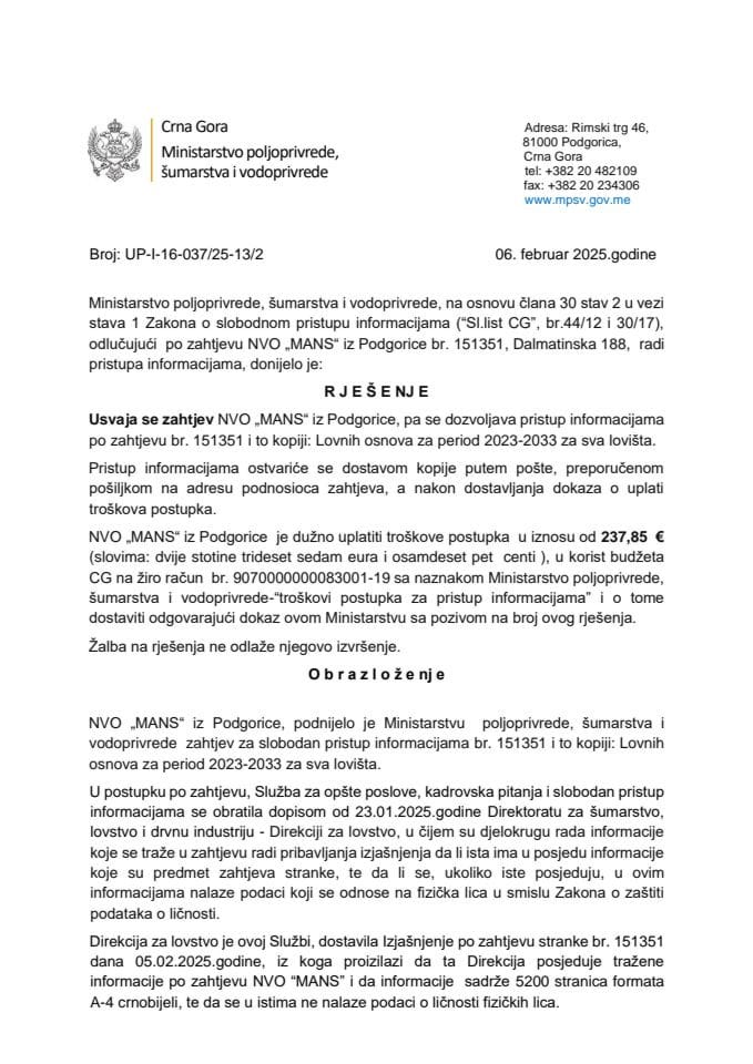 Rješenje MANS usvojen UP-I-16-037-25-13-2