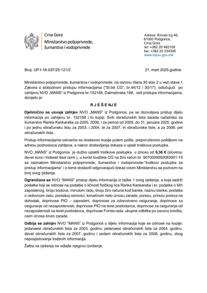 Rjesenje MANS usvojen UP-I-16-037-25-123 ponovni postupak