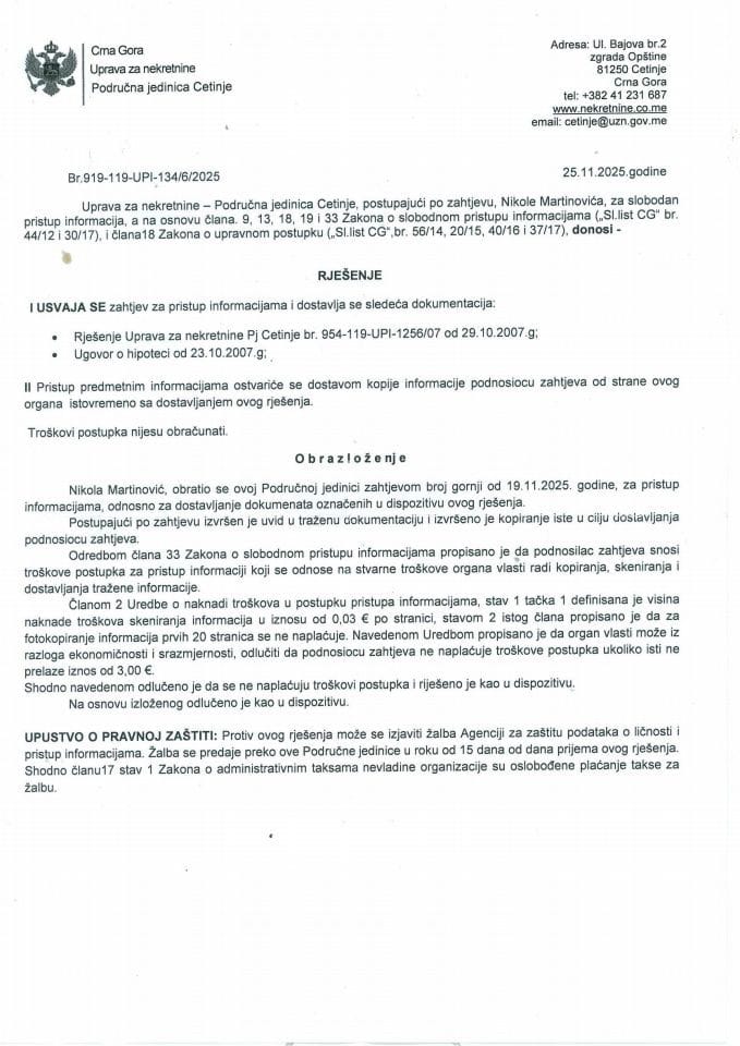 Rješenja o slobodnom pristupu infpormacijama -15.12.2025.