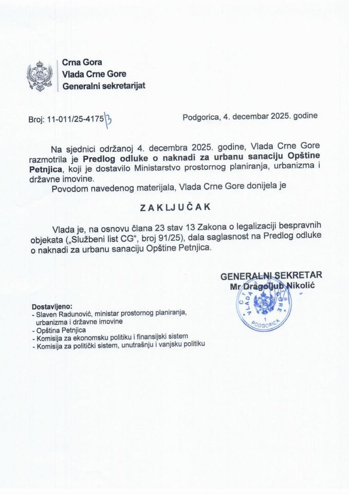 Predlog odluke o naknadi za urbanu sanaciju Opštine Petnjica - Zaključci