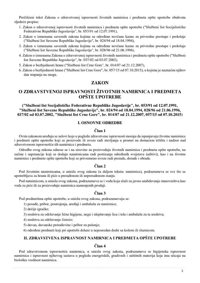 Zakon o zdravstvenoj ispravnosti zivotnih namirnica i predmeta opste upotrebe