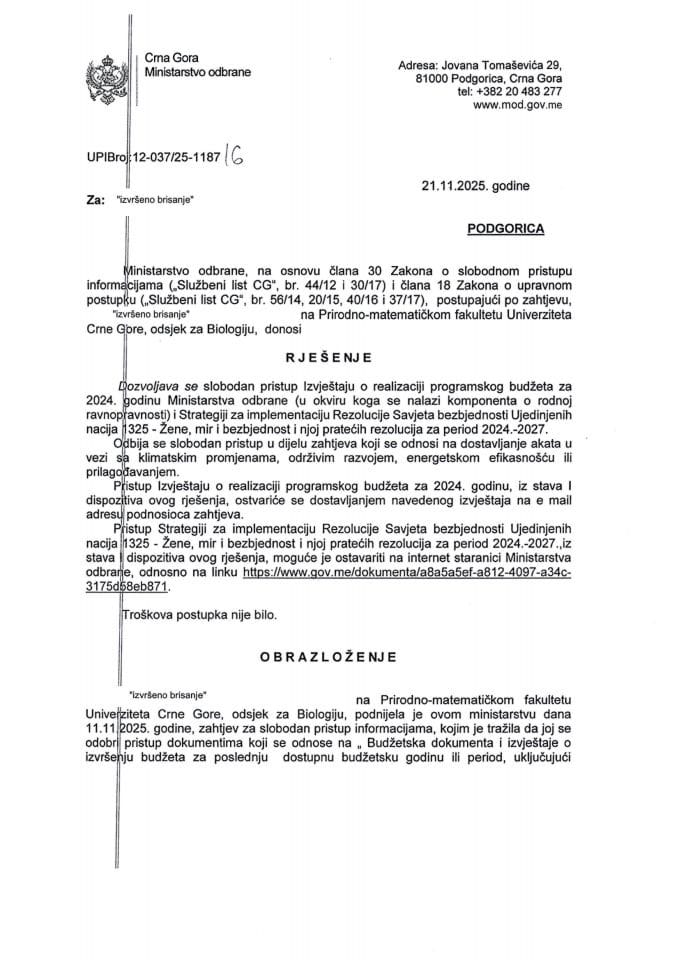 Rješenje UPI broj: 12-037/25-1187/6