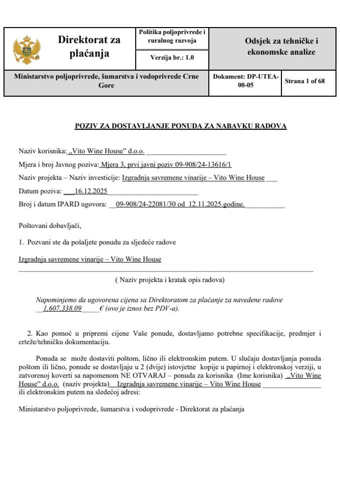 Poziv-za-dostavljanje-ponuda-za-nabavku-radova- Vito wine house doo
