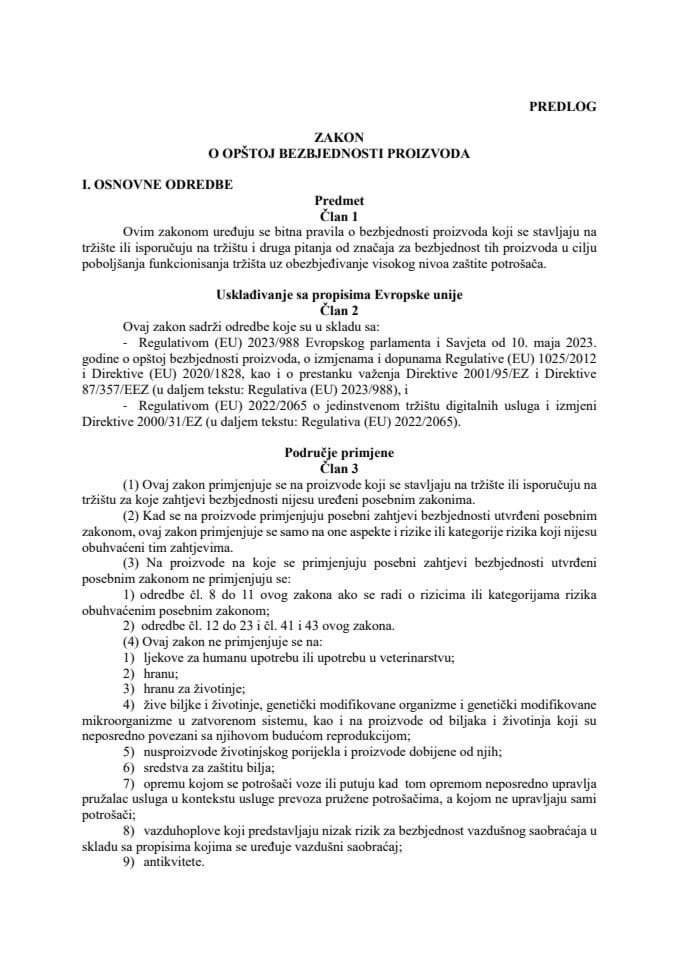 Predlog zakona o opštoj bezbjednosti proizvoda s Izvještajem sa javne rasprave