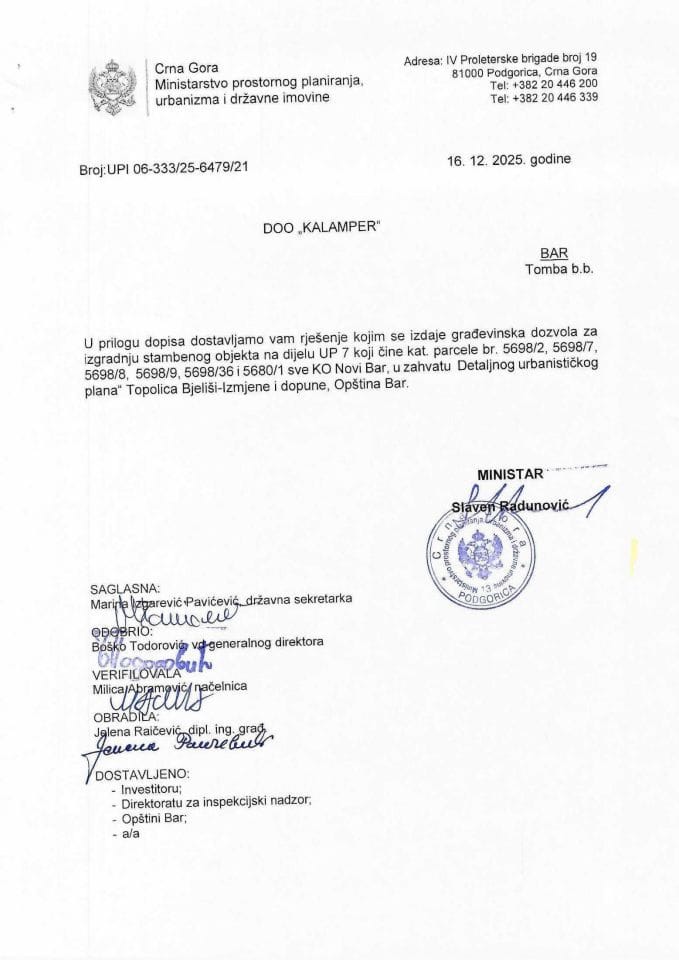 Izdate građevinske dozvole - UPI 06_333_25_6479_21 DOO Kalamper