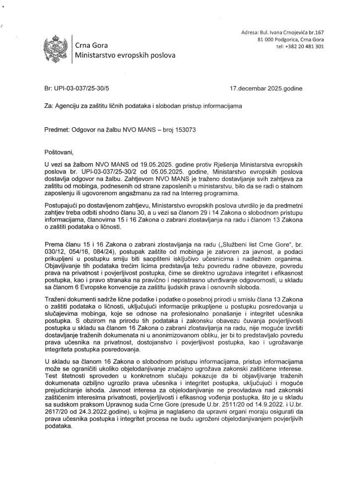 Odgovor na žalbu UPI 03-03725-30-5