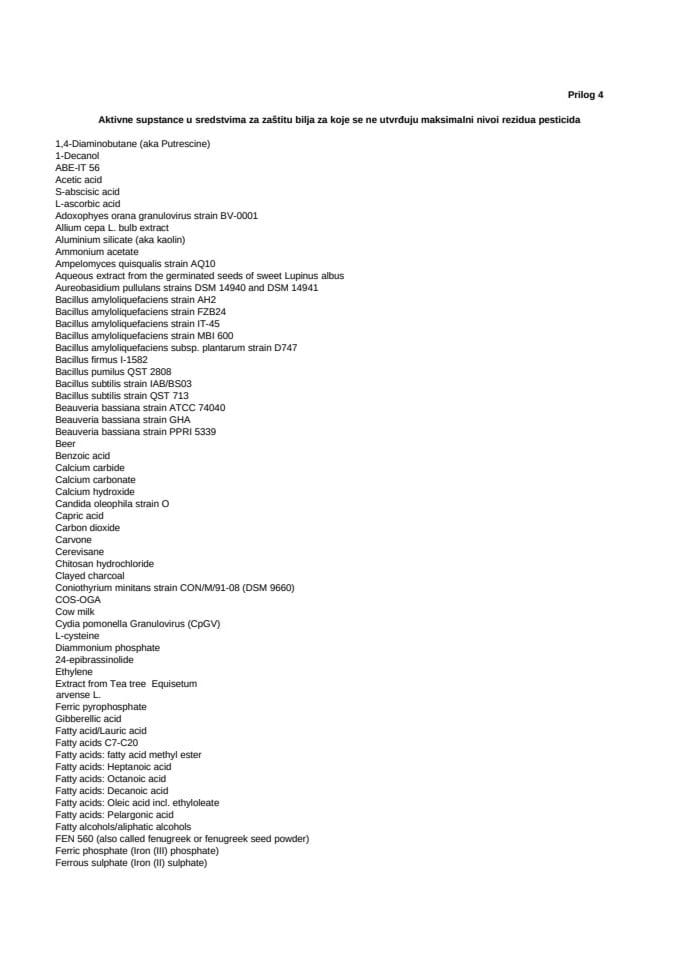 Активне супстанце у средствима за заштиту биља за које се не утврђују максимални нивои резидуа пестицида