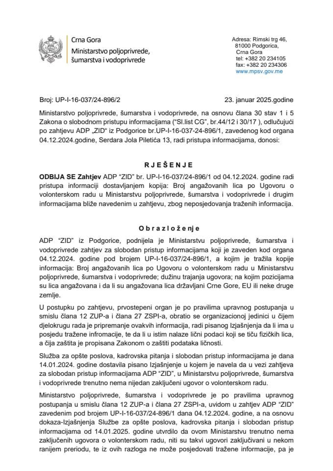 Rješenje odbijeno ADP ZID UP-I-16-037-24-8961-1