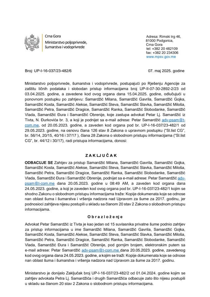 Zaključak zahtjev odbačen Petar Samardzic 482-6 ponovni post_