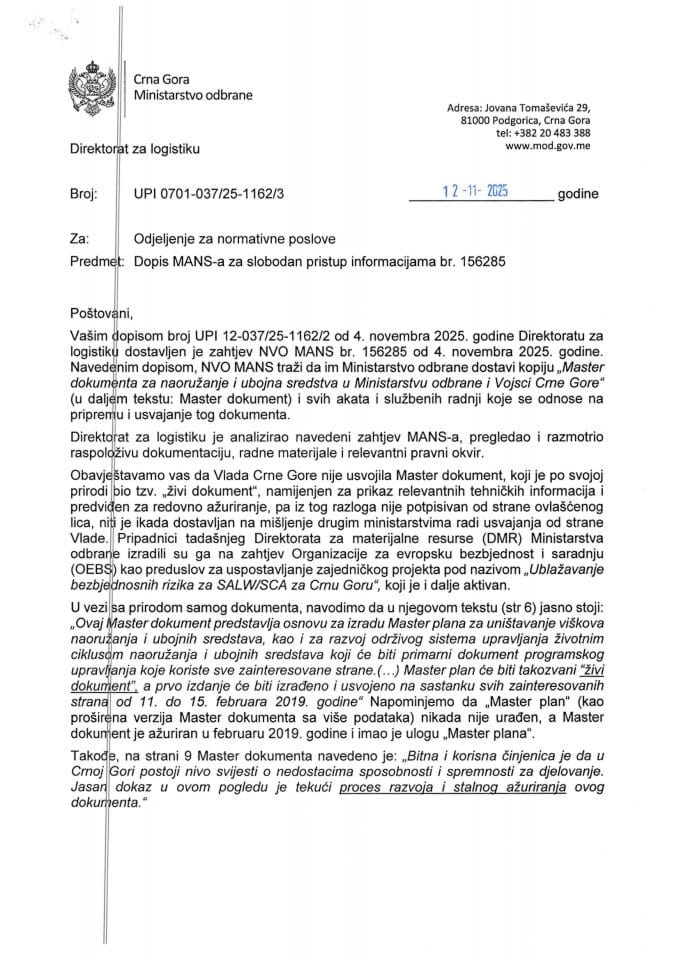 Инф. по рјешењу УПИ број: 12-037/25-1162/4