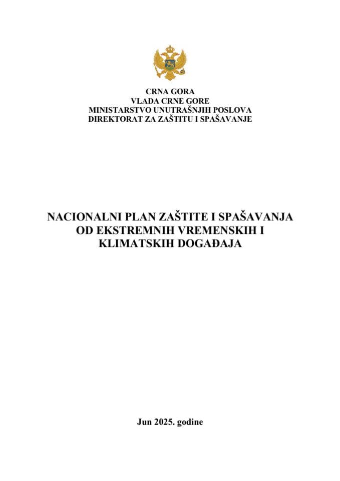 Предлог националног плана заштите и спашавања од екстремних временских и климатских догађаја