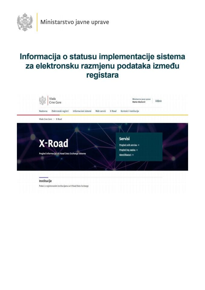 Информација о статусу имплементације система за електронску размјену података између регистара