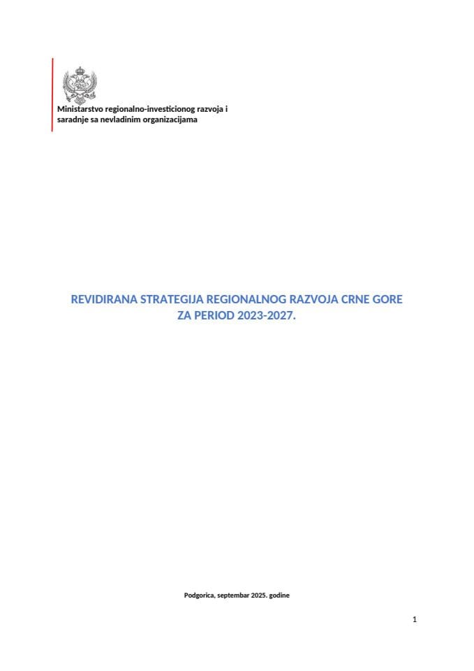 Revidirana Strategija regionalnog razvoja Crne Gore za period 2023-2027.
