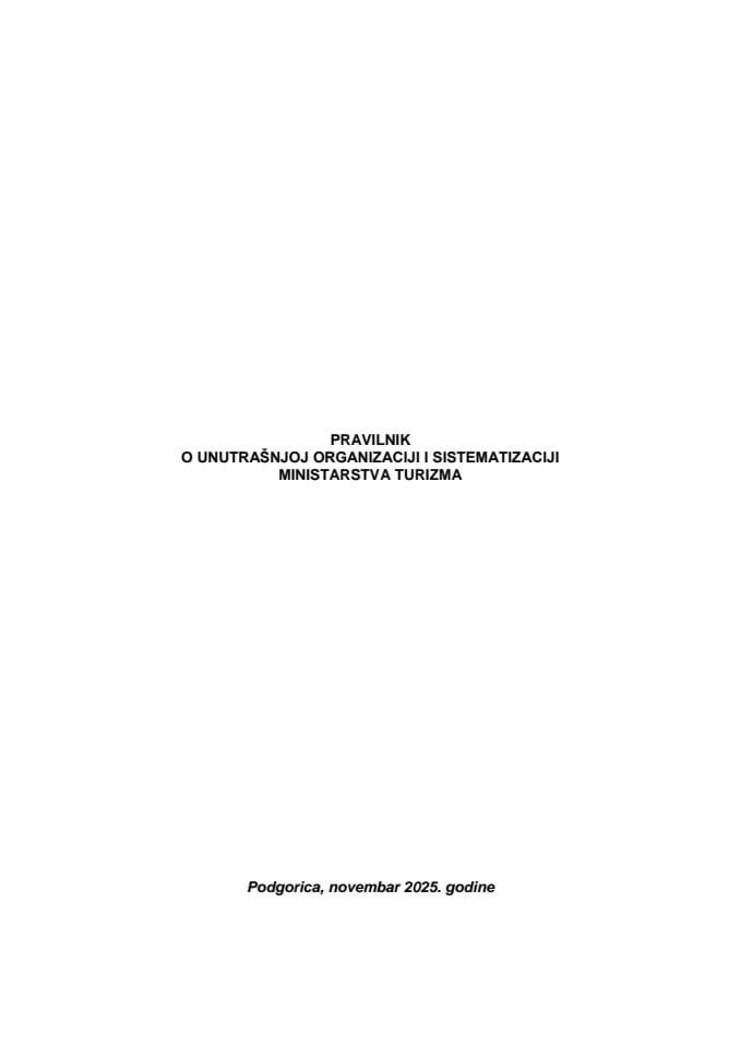 Правилник о унутрашњој организацији и систематизацији Министарства туризма