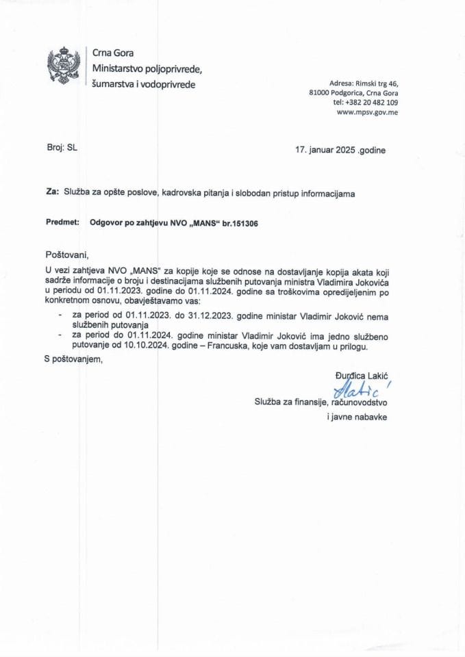 Информација по рјешењу бр. УПИ-16-037-25-1-2 НВО МАНС