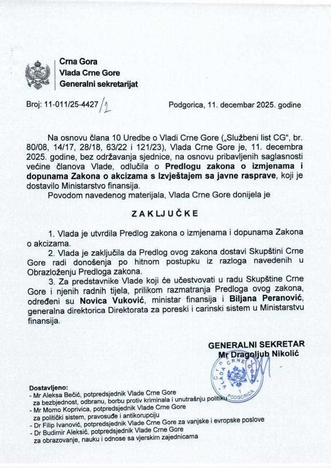 Predlog zakona o izmjenama i dopunama Zakona o akcizama s Izvještajem sa javne rasprave - zaključci