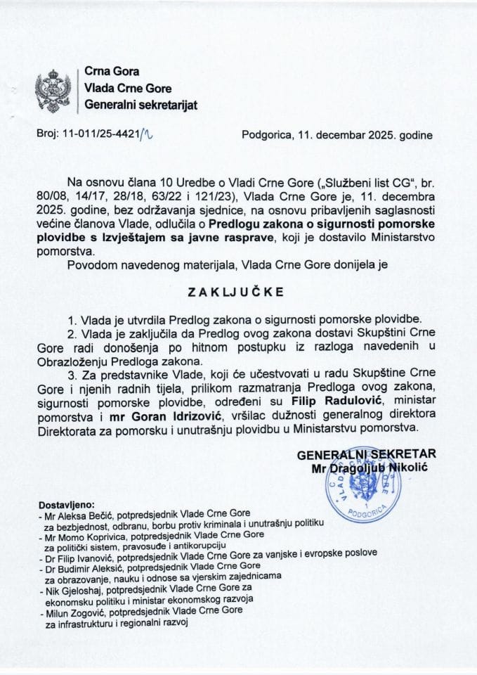 Predlog zakona o sigurnosti pomorske plovidbe s Izvještajem sa javne rasprave - zaključci