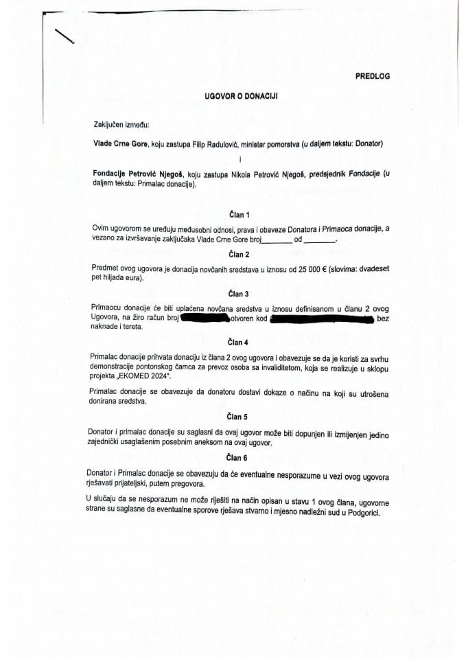 Ugovor - Fondacija Petrovoc Njegos