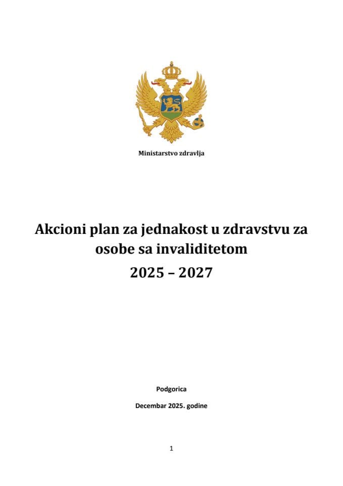 Akcioni plan za jednakost u zdravstvu za osobe sa invaliditetom 2025–2027