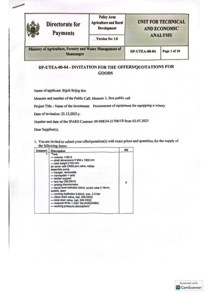 2. Invitation for the offers quotations 