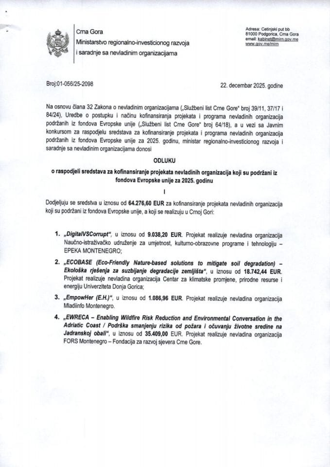 Odluka za kofinansiranje