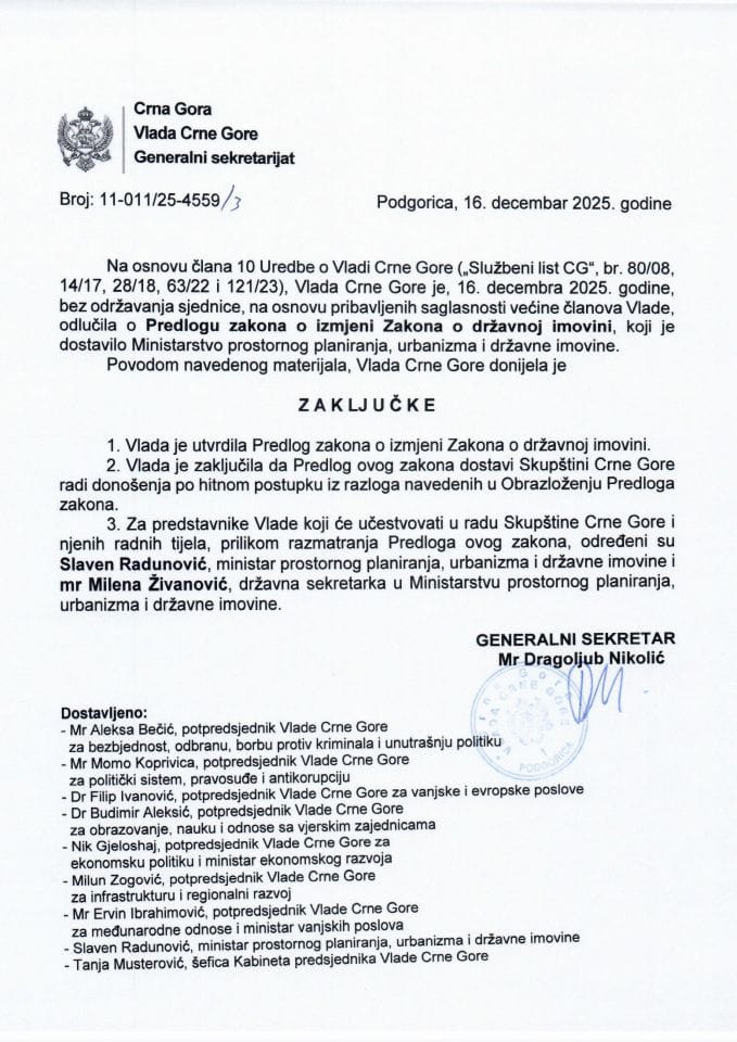 Predlog zakona o izmjeni Zakona o državnoj imovini - Zaključci