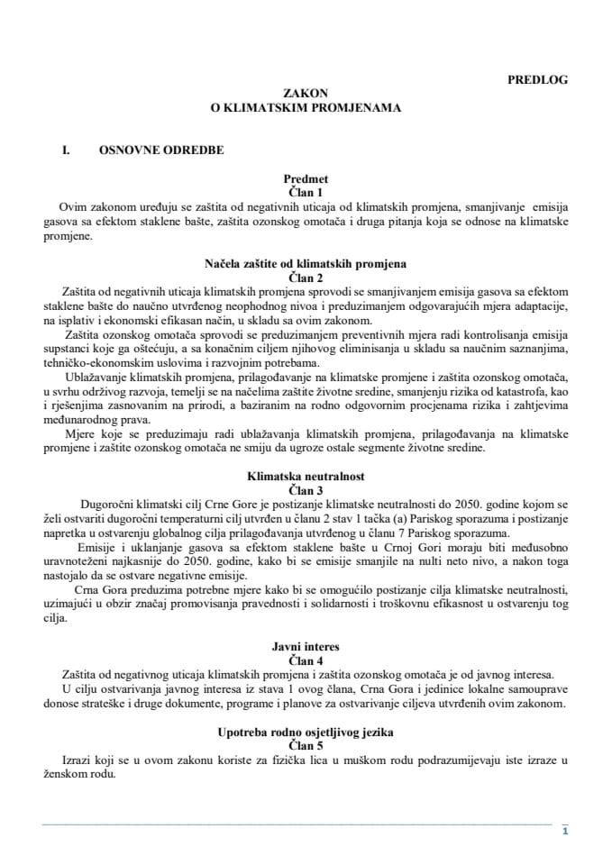 Predlog zakona o klimatskim promjenama 18.09.2025.