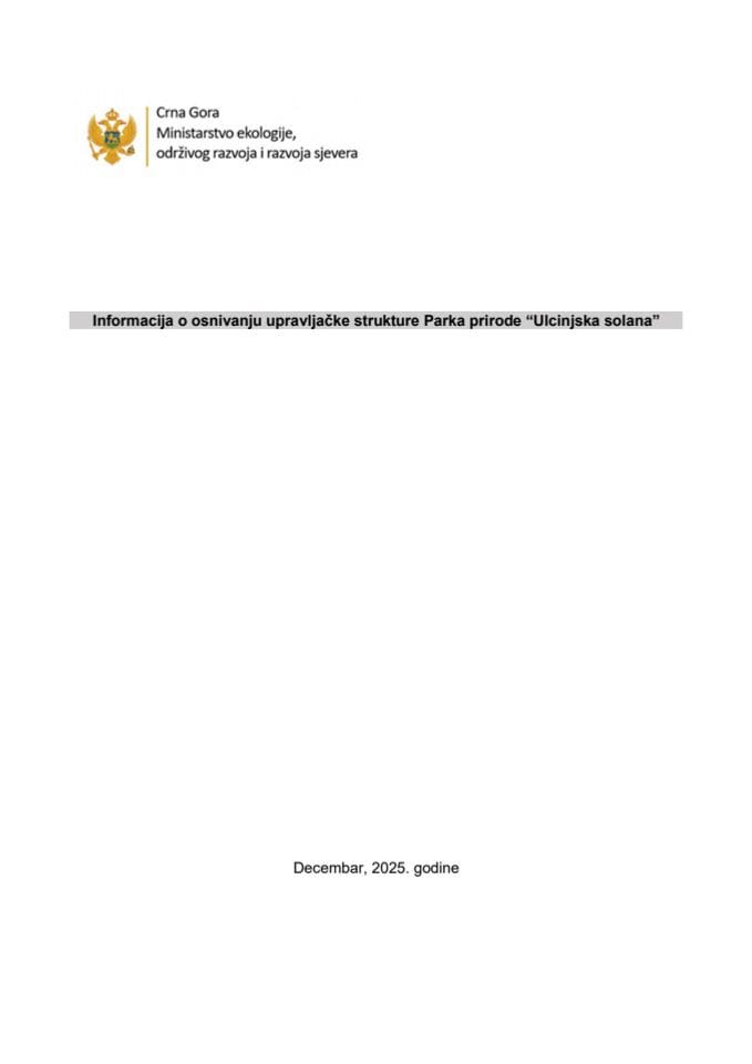 Информација о оснивању управљачке структуре Парка природе „Улцињска солана“