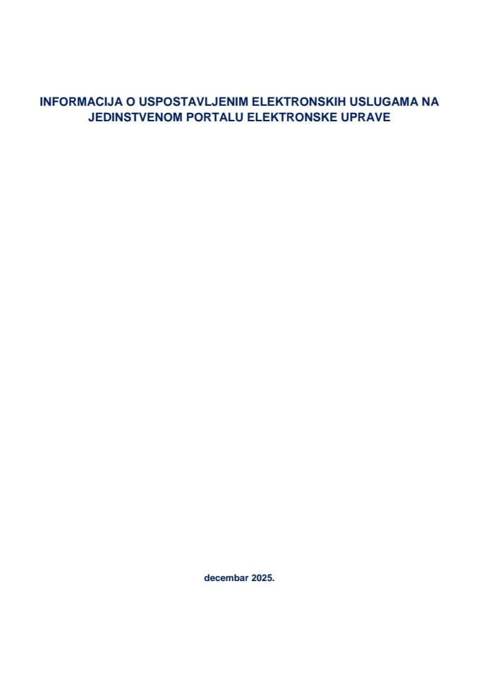 Информација о успостављеним електронским услугама на јединственом порталу електронске управе
