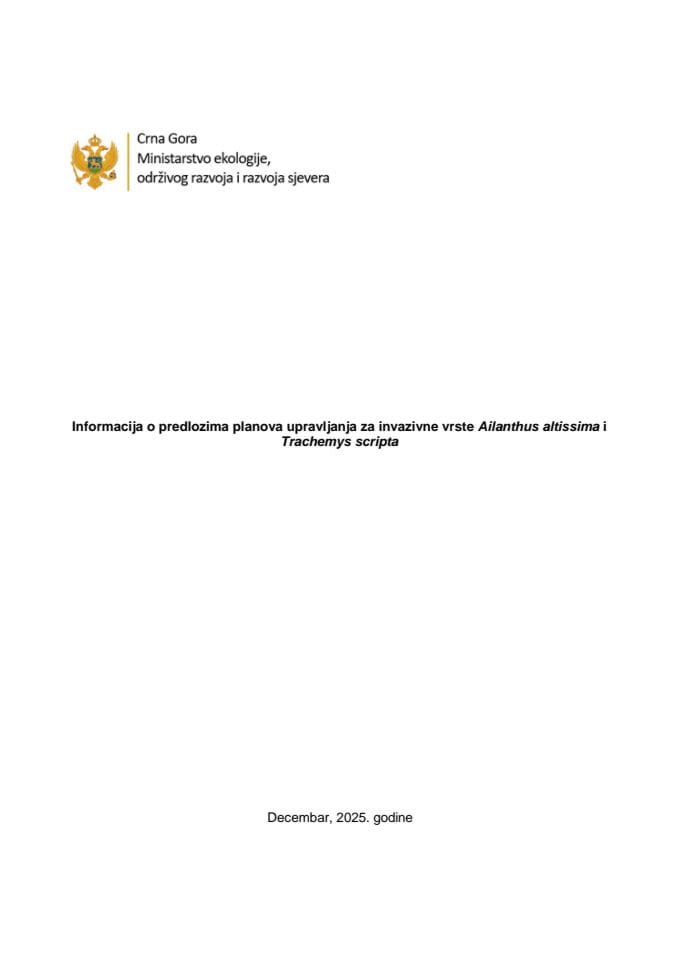 Информација о предлозима планова управљања за инвазивне врсте Ailanthus altissima и Trachemys scripta