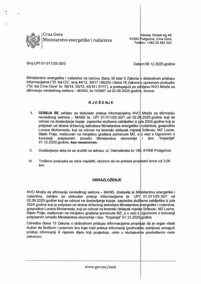 Rješenje odbija se  01-011-25-30