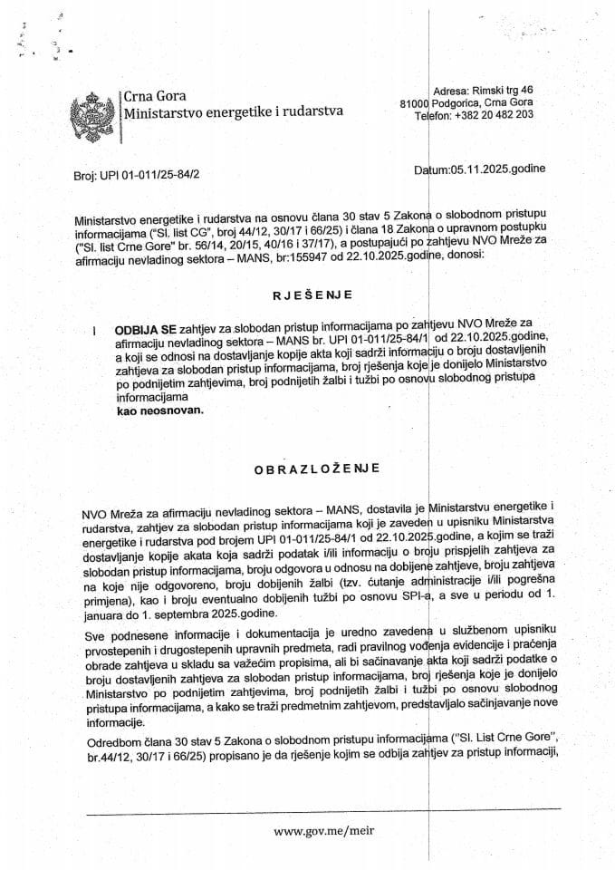 Rješenje odbija se  01-011-25-84