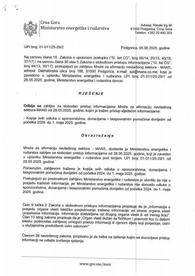 Rješenje odbija se 01-011-25-29