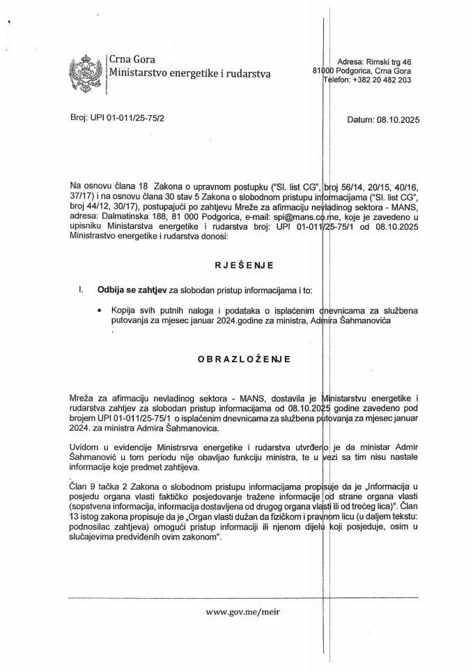 Rješenje odbija se 01-011-25-75