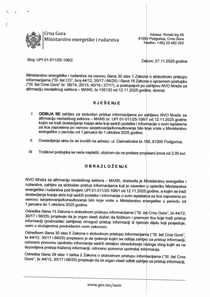 Rješenje odbija se  01-011-25-106