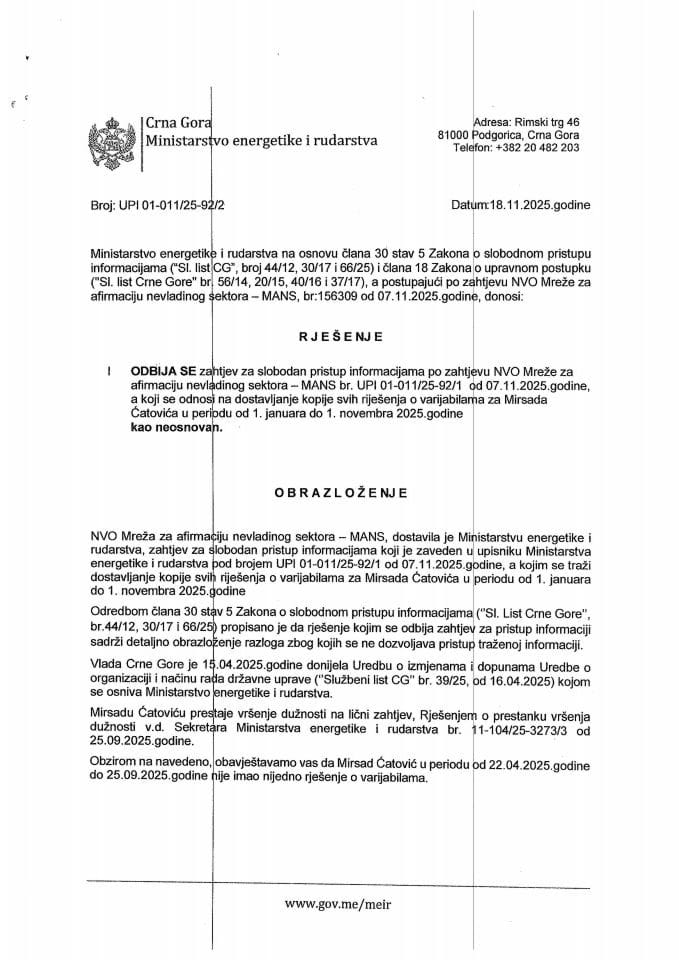 Rješenje odbija se 01-011-25-92