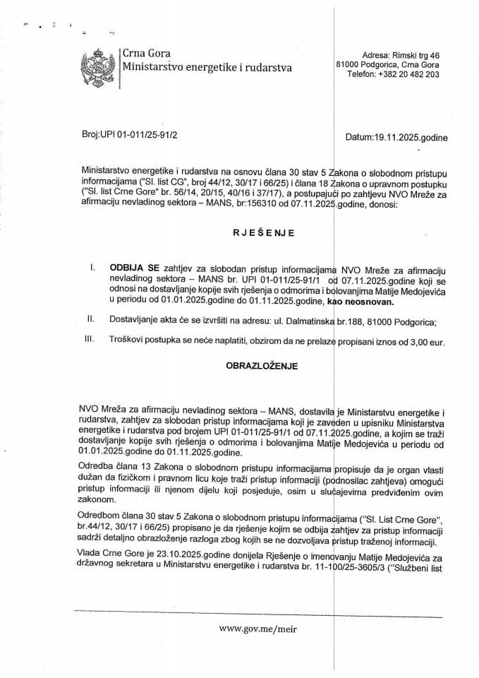 Rješenje odbija se 01-011-25-91