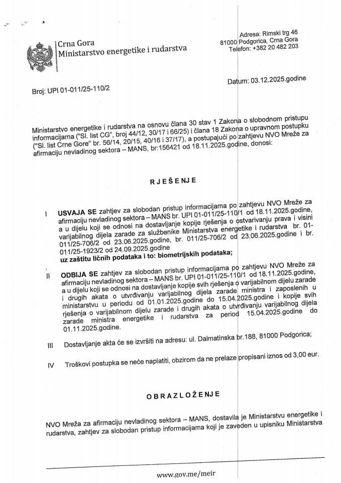 Rješenje djelimično se usvaja  01-011-25-110