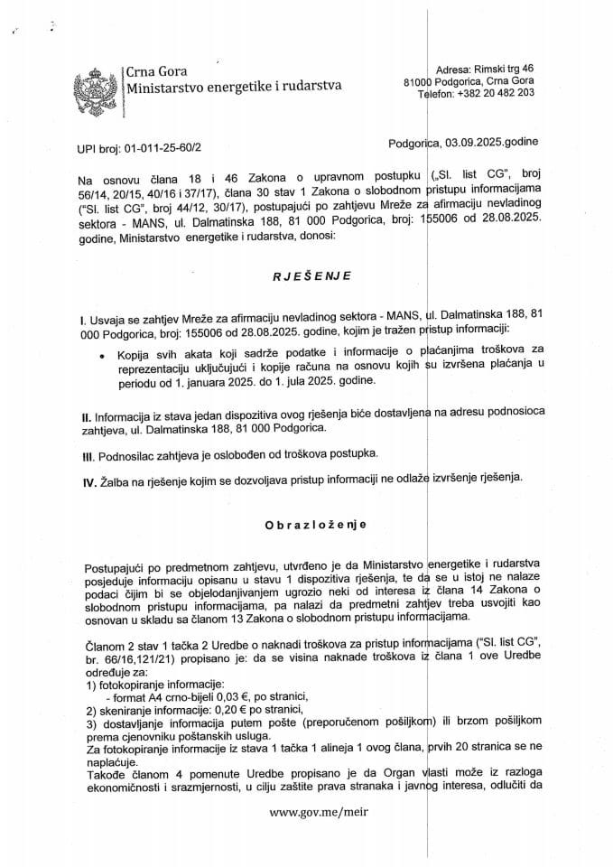 Rješenje usvaja se  01-011-25-60