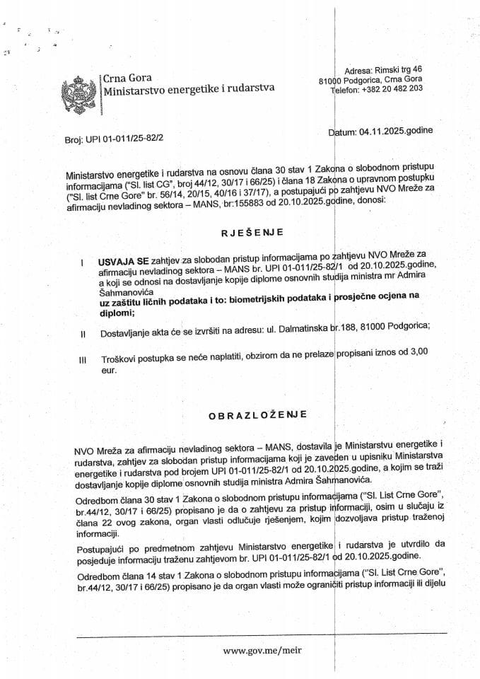 Rješenje usvaja se  01-011-25-82