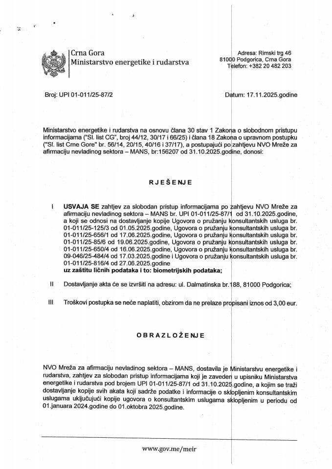 Rješenje usvaja se  01-011-25-87