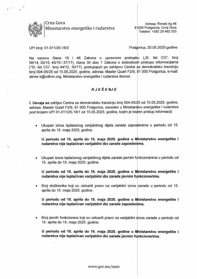 Rješenje usvaja se 01-011-25-18