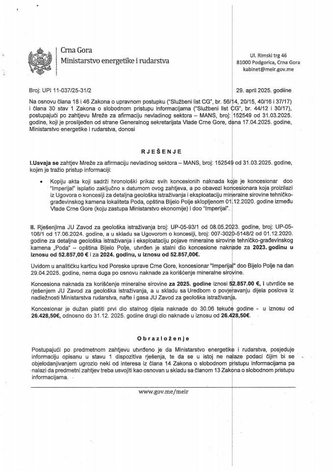 Rješenje usvaja se 01-011-25-31