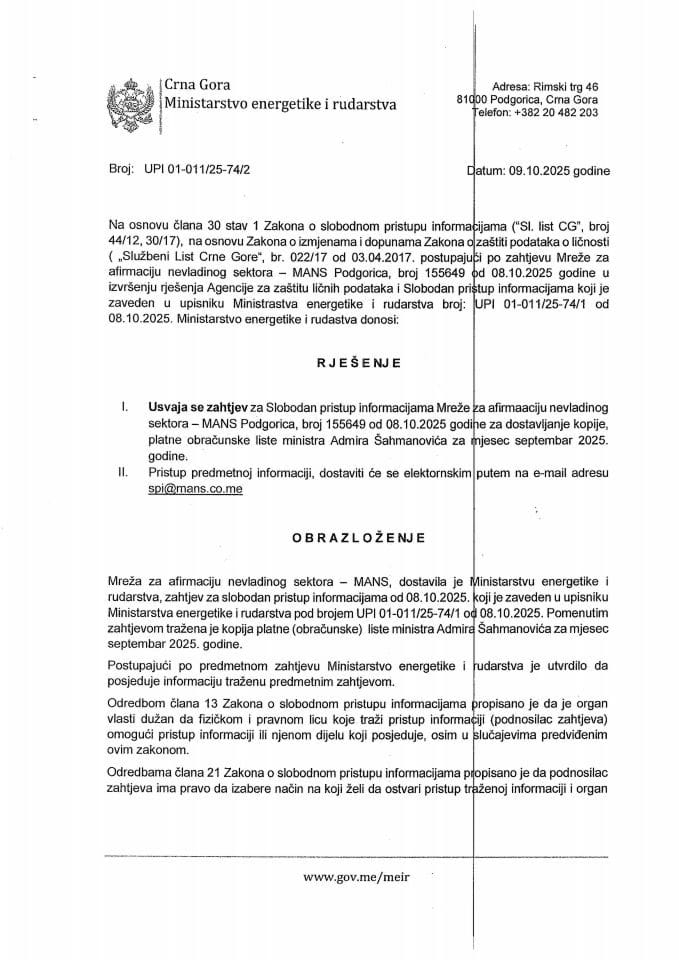 Rješenje usvaja se 01-011-25-74