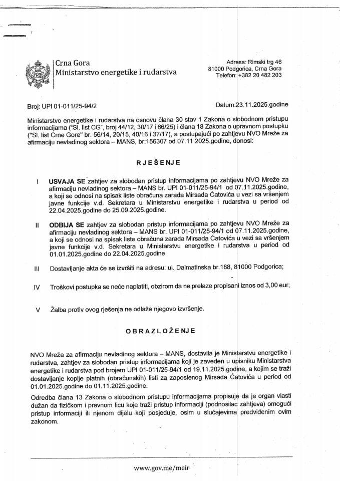 Rješenje usvaja se 01-011-25-94