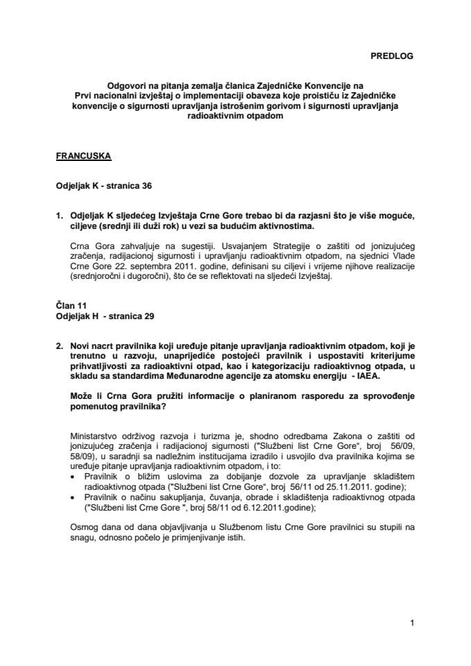 Одговори на Први национални извјестај ЈЦ