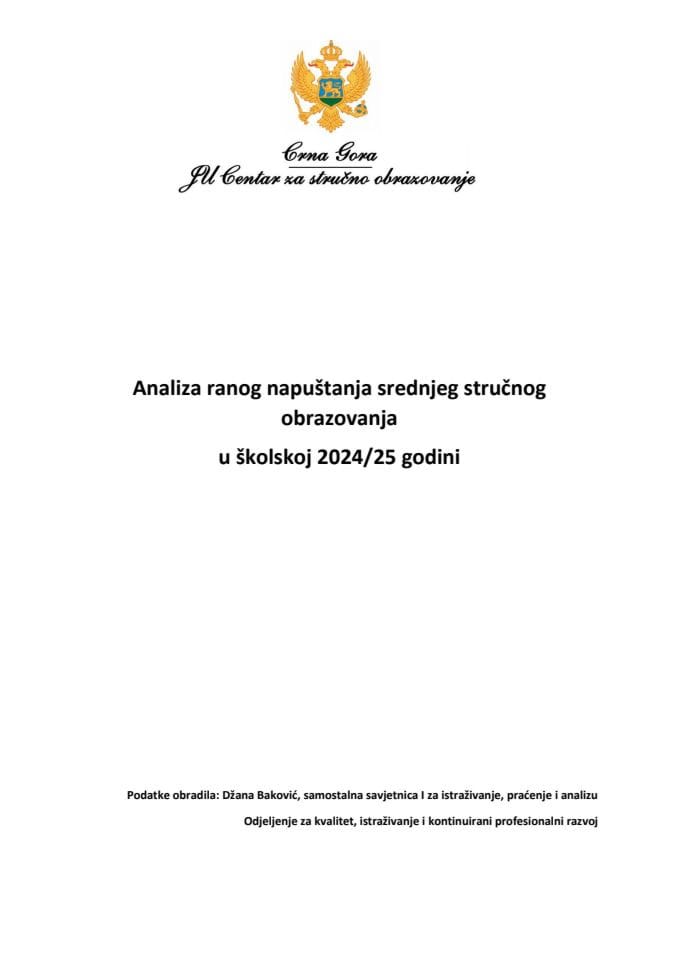 Analiza ranog napuštanja srednjeg stručnog obrazovanja, školska 2024-25