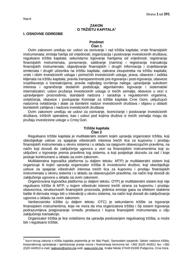 Nacrt zakona o tržištu kapitala
