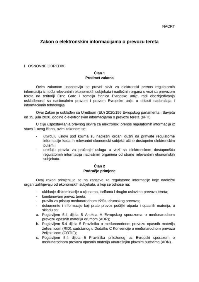 Nacrt Zakona o elektronskim informacijama o prevozu tereta_26 Dec 2025_clean